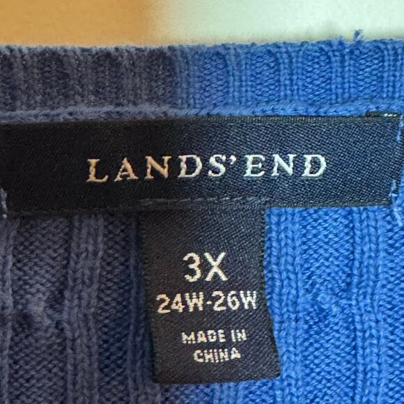 Lands End Plus Size 3X 100% Supima Cotton Royal Blue Cable Knit Cardigan Sweater - Picture 7 of 8